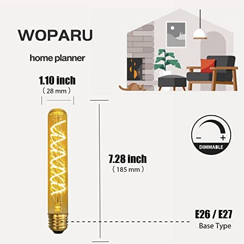 WOPARU T28 Uzun Test Tüpü Spiral Kısılabilir Vintage Edison Ampul, 7.28 inç 4W E26 Orta Taban AC120V Ev Rustik Kolye