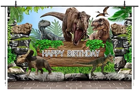 Dinozor Temalı Arka Planında Erkek Tropikal Orman Mutlu Doğum Günü Partisi Fotoğraf Arka Plan Çocuklar Bebek Duş