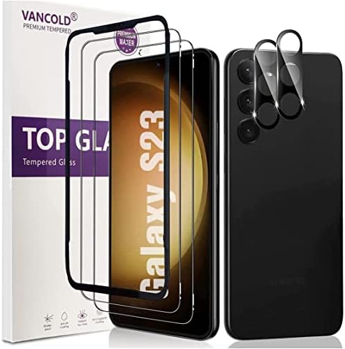 Vancold 2 + 2 Paket Temperli Cam Ekran Koruyucu Samsung Galaxy S23 5G 6.1 inç Kamera Lens Koruyucu Hizalama Çerçevesi