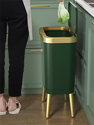 CZDYUF 15L Altın çöp tenekesi Mutfak Banyo için Dört Ayaklı Yüksek Ayak İtme Tipi Plastik Dar çöp tenekesi kapaklı