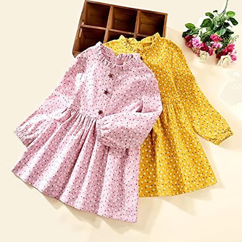 Toddler Kız Pamuk Elbise Çiçek Uzun Kollu Elbise Küçük Kızlar için midi Elbise 2-7years Sonbahar Kış Elbise