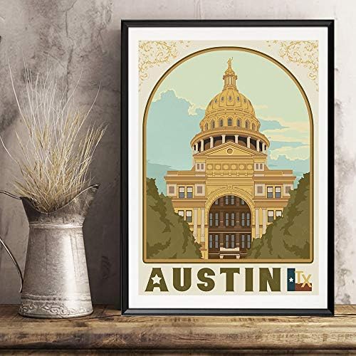 xtvın ABD Texas Austin Amerika Vintage Seyahat Posteri resim baskılı tuval Boyama Ev Dekorasyon Hediye (12X18 inç)
